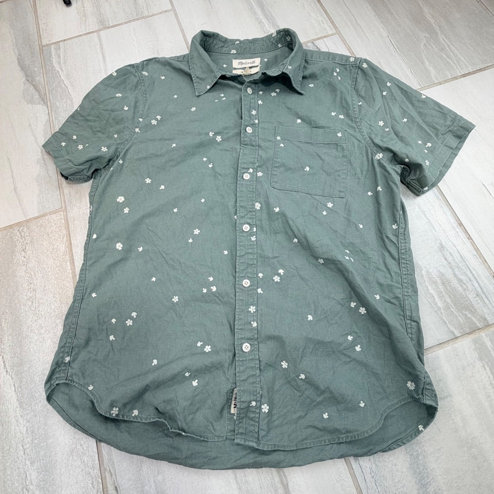 Madewell Mens Perfect Fit Sage Green Mushroom Floral Hemp Cotton Shirt ND952 M